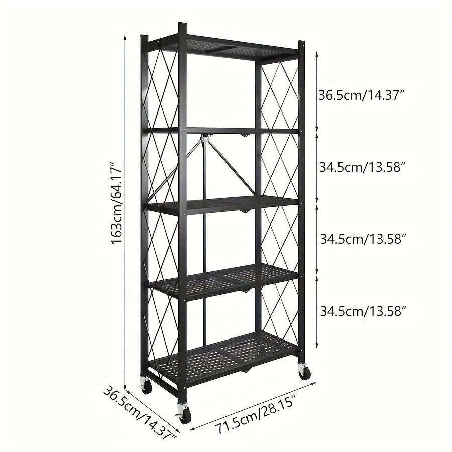 Maximize Your Space with Our 3/4/5-Layer Heavy-Duty Foldable Metal Storage Rack on Wheels – Perfect for Garage and Kitchen Organization!