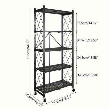 Maximize Your Space with Our 3/4/5-Layer Heavy-Duty Foldable Metal Storage Rack on Wheels – Perfect for Garage and Kitchen Organization!