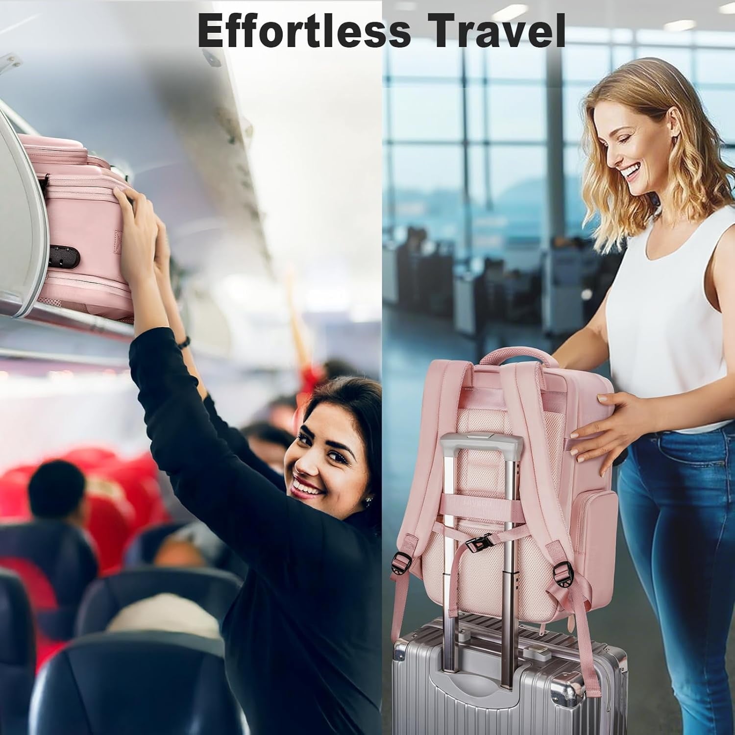 Stylish Pink Vacuum Backpack - Expandable Compression Luggage with Shoe Compartment and Rain Cover for Effortless Travel