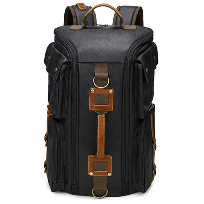 Stylish Vintage Leather 16-Inch Laptop Backpack - Durable Waxed Canvas Rucksack for Travel and Daily Use