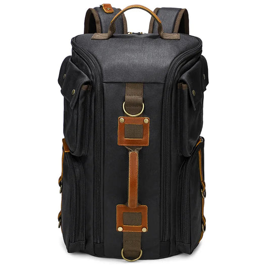 Stylish Vintage Leather 16-Inch Laptop Backpack - Durable Waxed Canvas Rucksack for Travel and Daily Use