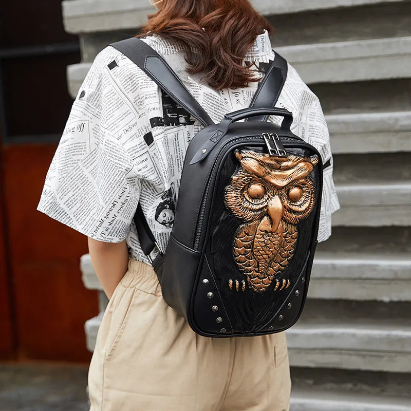 Chic 3D Owl Backpack for Women - Stylish Black Daypack Perfect for Girls