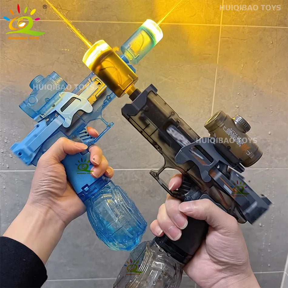Experience Thrilling Water Battles with the HUIQIBAO Fully Automatic Electric Pulse Water Gun Featuring Stunning Flame Sensor Light - Perfect for Adults and Older Kids!