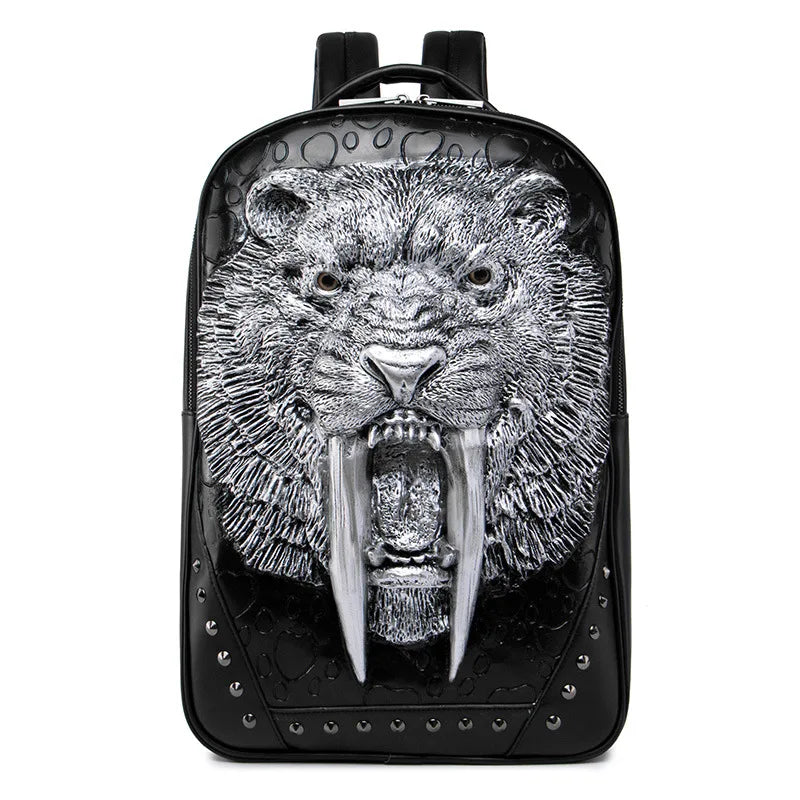 Stylish Panther Head Embossed Punk Rock Backpack for Men and Women - Perfect for Travel, School and Everyday Use