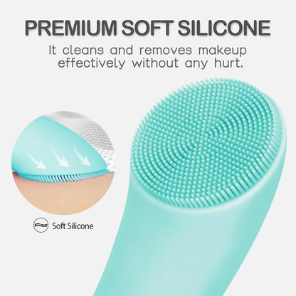 Revitalize Your Skin with the Silicone Face Scrubber: Rechargeable Facial Cleansing Brush with Heat Massage and Vibrating Exfoliation for Deep Cleanse - Waterproof Design for Men and Women in Vibrant Green