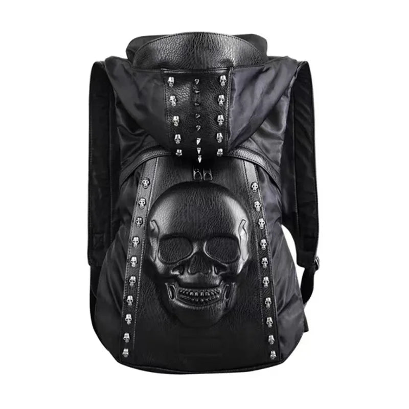 Elevate Your Style with the 3D Skull Leather Backpack - Unique Rivets and Hood Cap Design for Fashion-Forward Individuals