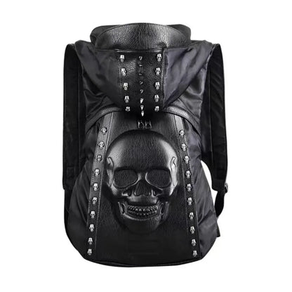 Elevate Your Style with the 3D Skull Leather Backpack - Unique Rivets and Hood Cap Design for Fashion-Forward Individuals
