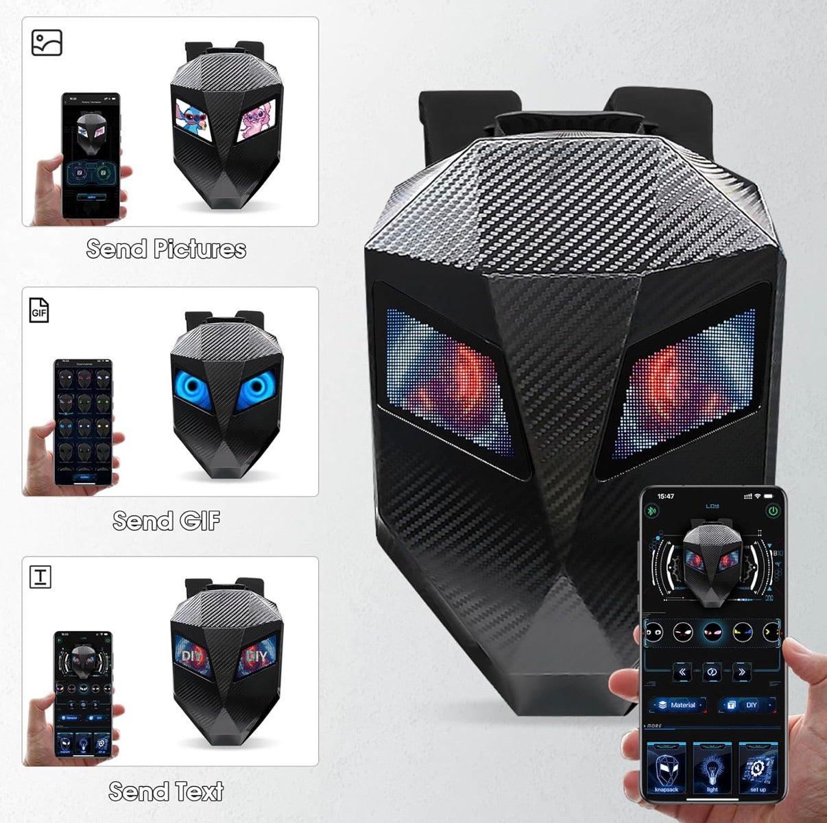 Revolutionary Motorcycle LED Knight Backpack: Customizable Full-Color Screen, Perfect for Travel, Camping, and Cycling