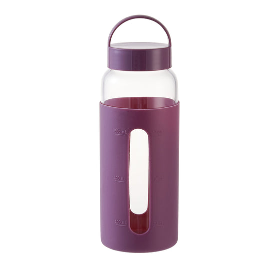 Chic & Durable 25 Oz Glass Water Bottle with Vibrant Purple Silicone Sleeve for Ultimate Protection