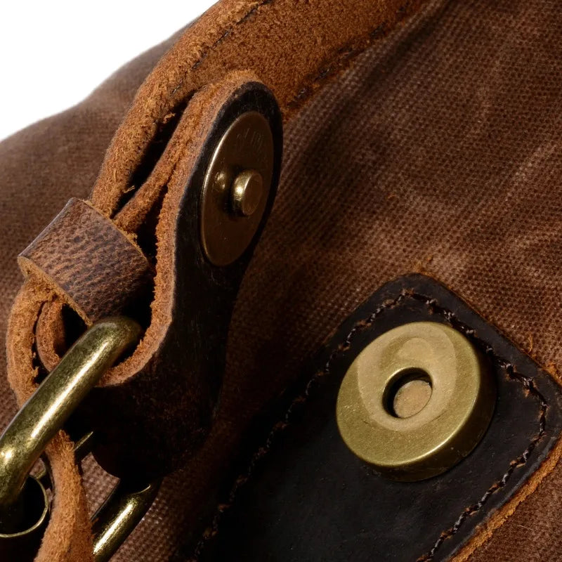 Stylish Waxed Canvas Backpack - Spacious Waterproof Rucksack for Travel and School with Unique Leather Accents