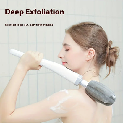 Revolutionary Electric Body Brush with Long Handle - Waterproof Rechargeable Bath Scrubber for Exfoliating and Cleansing Skin, Complete with 3 Brush Heads and 2 Speed Settings