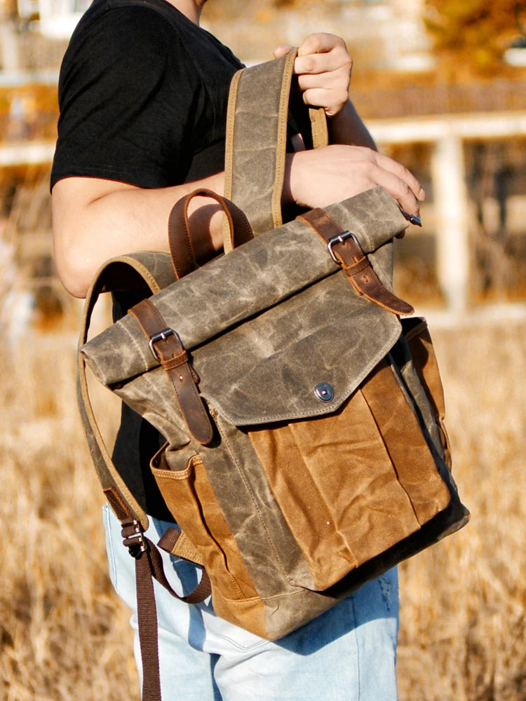 Stylish Luxury Vintage Canvas Backpack for Men - Waterproof Travel Companion with Retro Charm