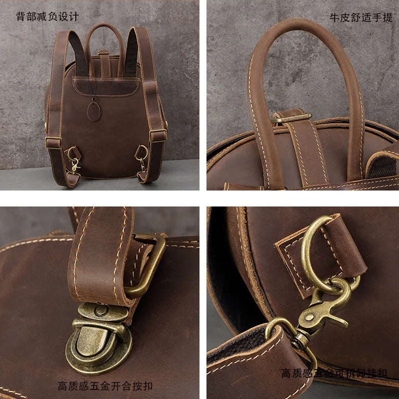 Stylish Handmade Vintage Beetle Backpack - Premium Genuine Cowhide Leather Daypack for Trendsetters