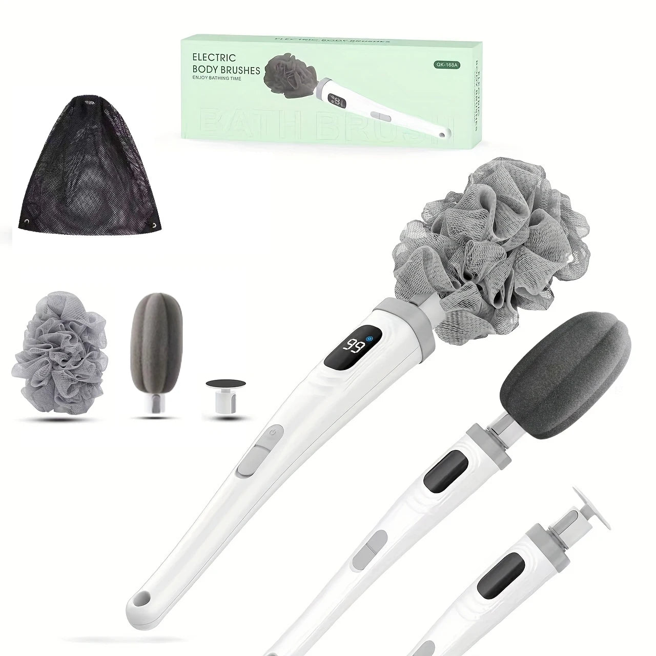 Revolutionary Electric Body Brush with Long Handle - Waterproof Rechargeable Bath Scrubber for Exfoliating and Cleansing Skin, Complete with 3 Brush Heads and 2 Speed Settings
