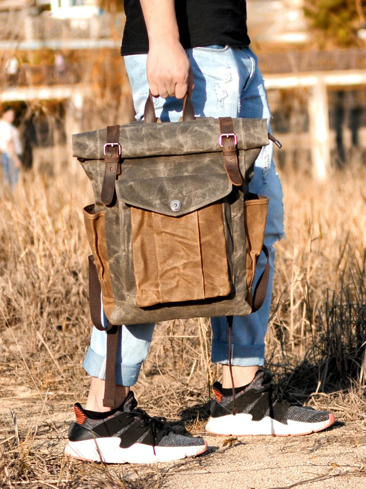 Stylish Luxury Vintage Canvas Backpack for Men - Waterproof Travel Companion with Retro Charm