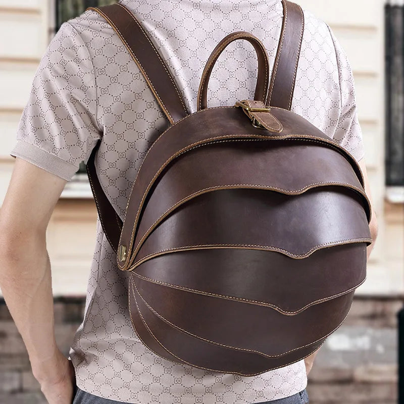 Stylish Handmade Vintage Beetle Backpack - Premium Genuine Cowhide Leather Daypack for Trendsetters