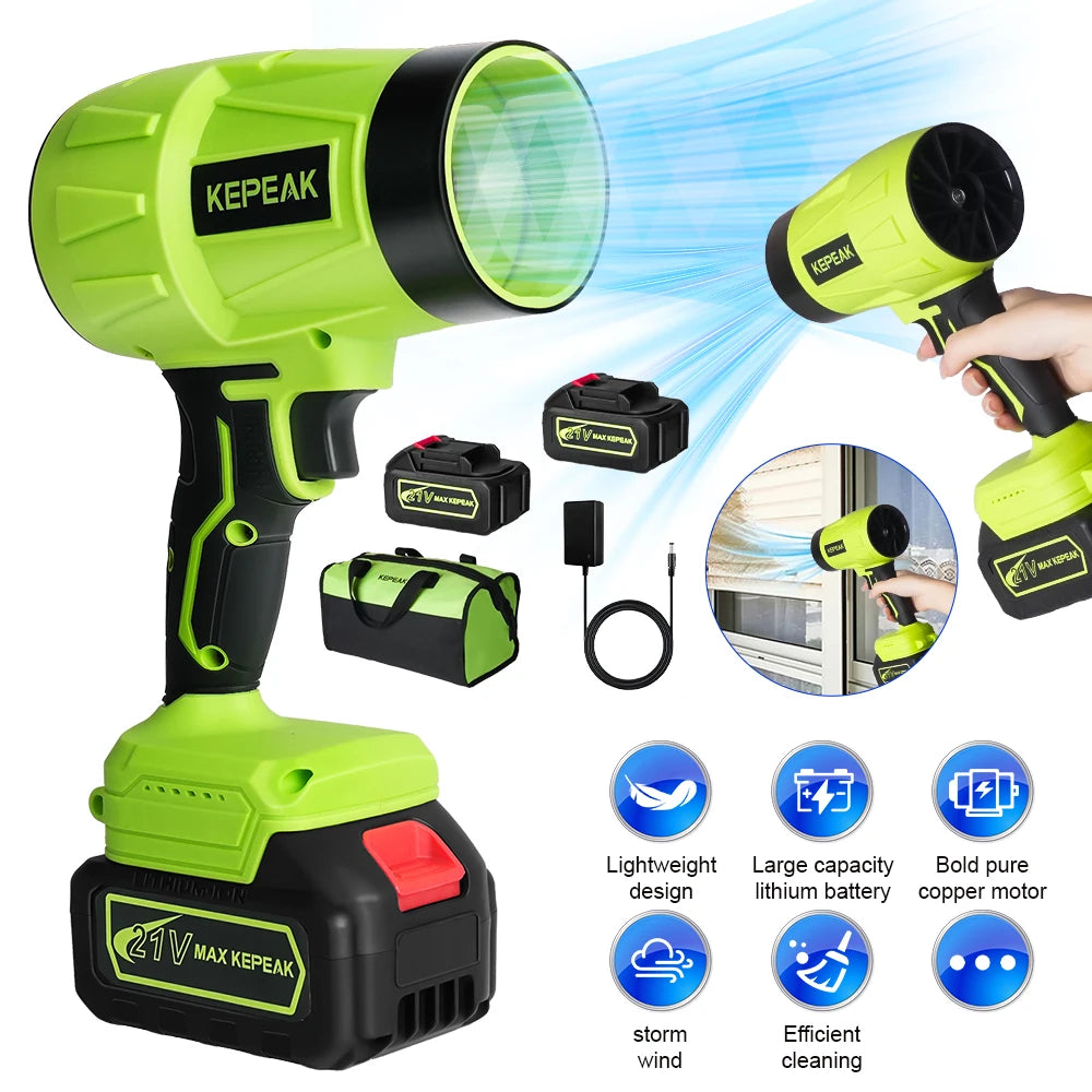 Powerful Electric Cordless Turbo Blower - Ultimate Household Cleaning Tool with Dual Batteries for Dust, Snow, and Leaf Removal