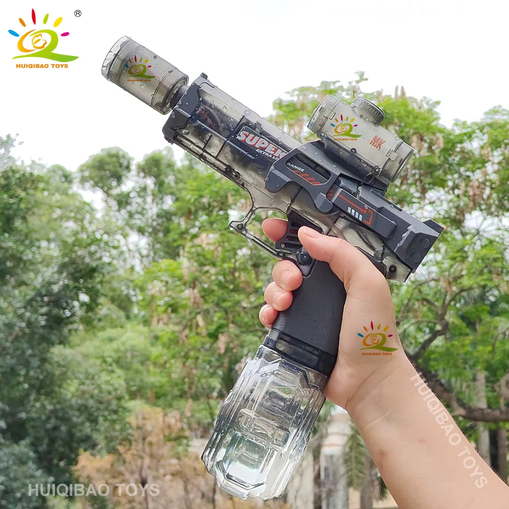 Experience Thrilling Water Battles with the HUIQIBAO Fully Automatic Electric Pulse Water Gun Featuring Stunning Flame Sensor Light - Perfect for Adults and Older Kids!