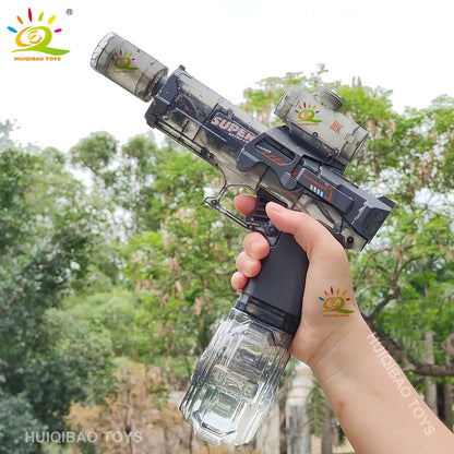 Experience Thrilling Water Battles with the HUIQIBAO Fully Automatic Electric Pulse Water Gun Featuring Stunning Flame Sensor Light - Perfect for Adults and Older Kids!