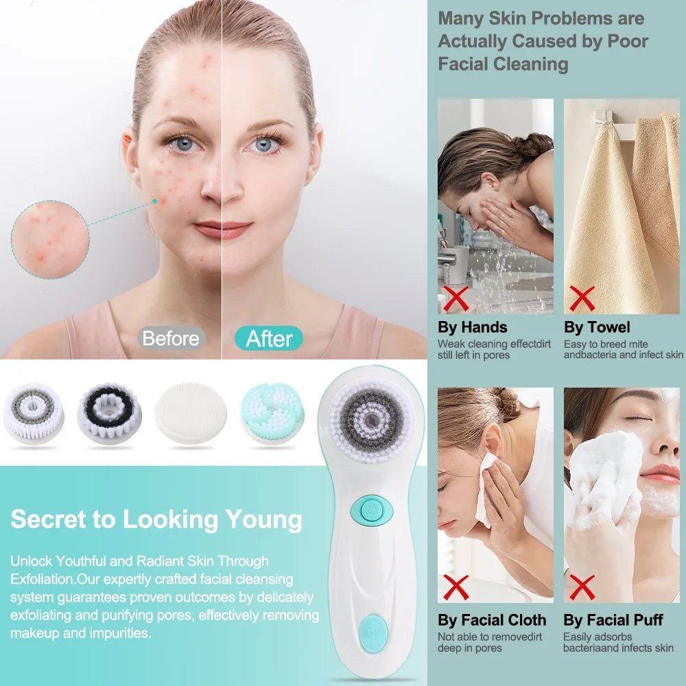 Revitalize Your Skin with Our Electric Facial Cleansing Brush - 4 Brush Heads & 2 Speeds for Ultimate Cleansing