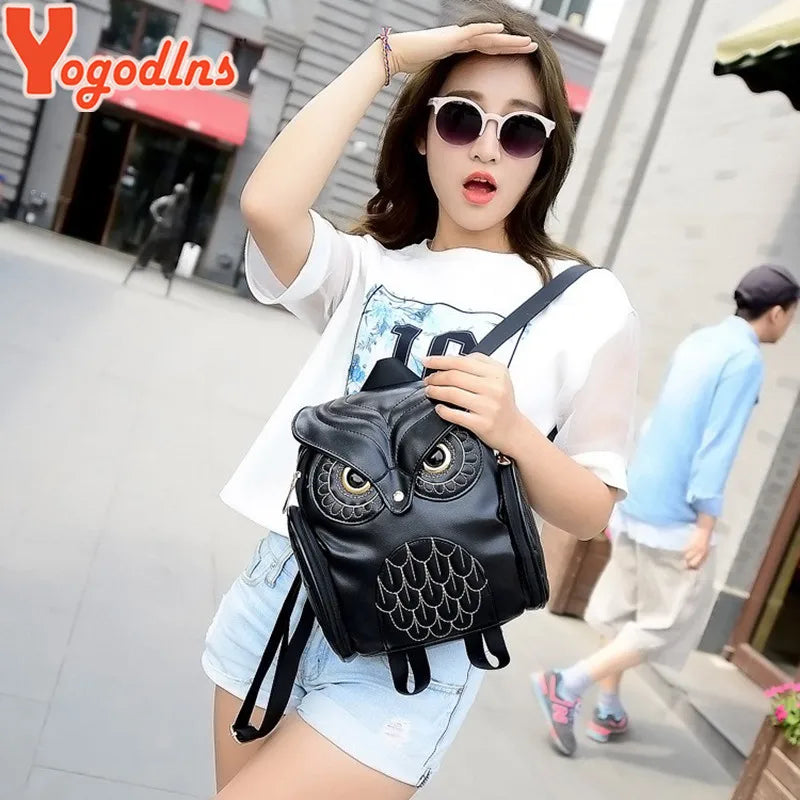 Trendy Black PU Leather Owl Backpack for Women - Stylish, Durable, and Perfect for School!