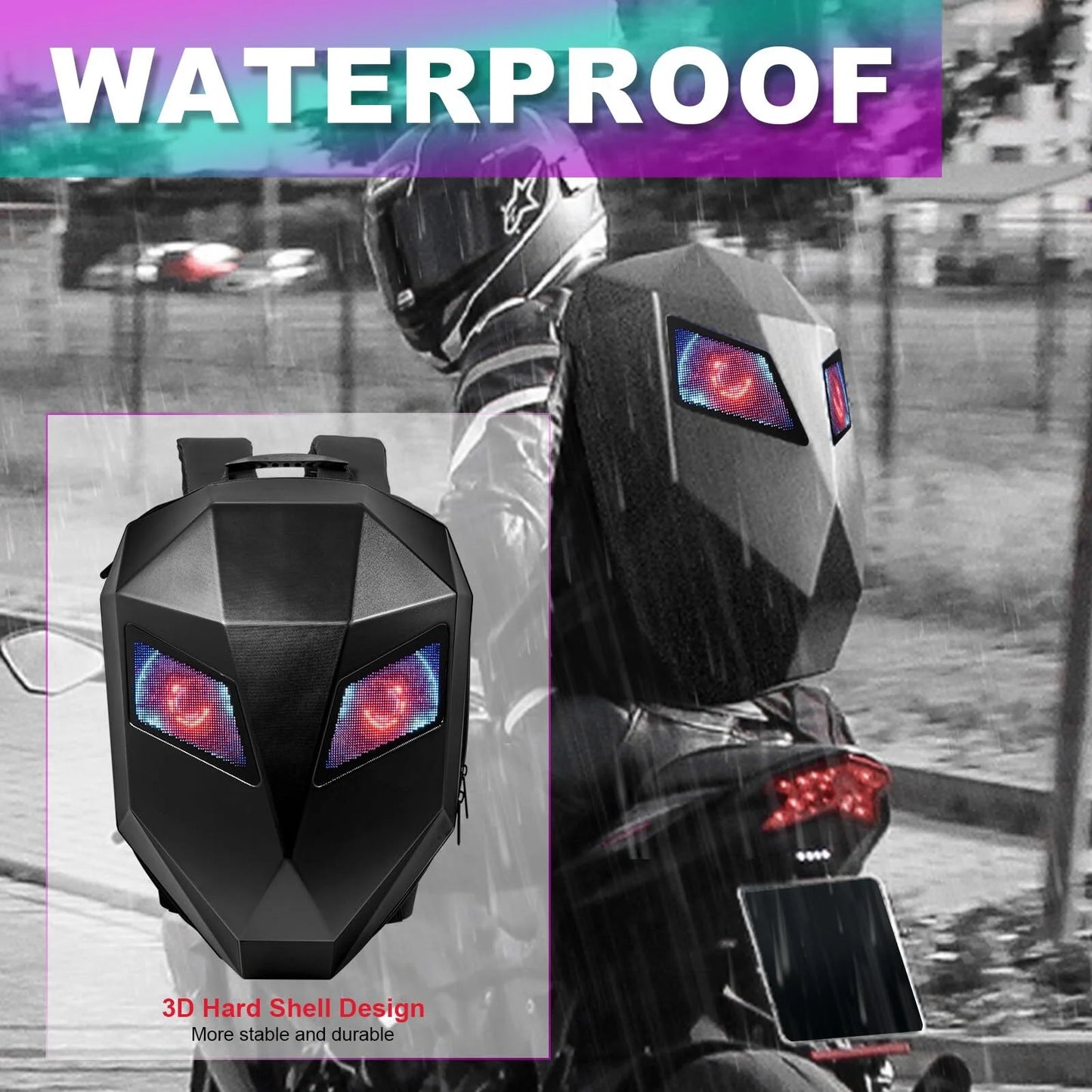 Revolutionary Motorcycle LED Knight Backpack: Customizable Full-Color Screen, Perfect for Travel, Camping, and Cycling
