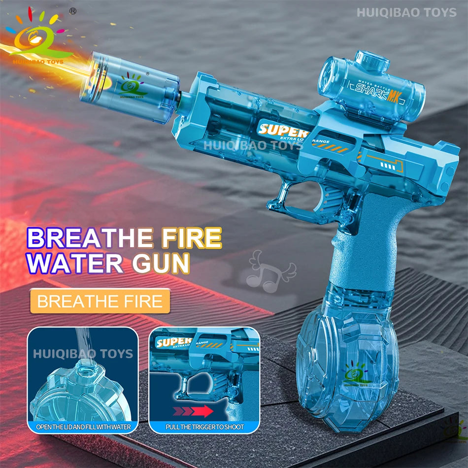 Experience Thrilling Water Battles with the HUIQIBAO Fully Automatic Electric Pulse Water Gun Featuring Stunning Flame Sensor Light - Perfect for Adults and Older Kids!