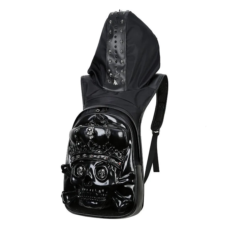 Unleash Your Style with the 3D Skull Crown Embossed PU Leather Backpack – Perfect for Travel and Everyday Use!