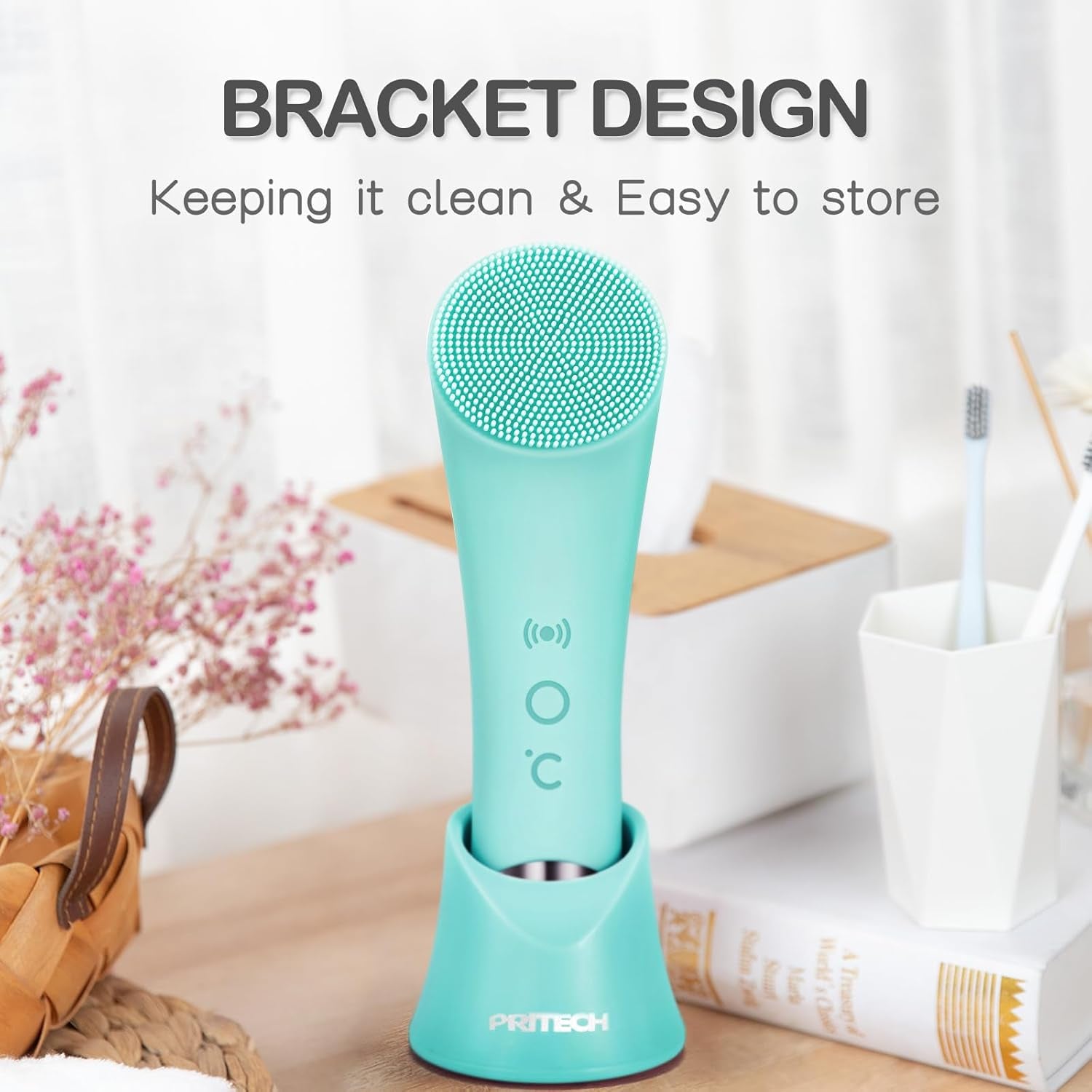Revitalize Your Skin with the Silicone Face Scrubber: Rechargeable Facial Cleansing Brush with Heat Massage and Vibrating Exfoliation for Deep Cleanse - Waterproof Design for Men and Women in Vibrant Green