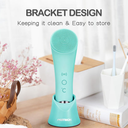 Revitalize Your Skin with the Silicone Face Scrubber: Rechargeable Facial Cleansing Brush with Heat Massage and Vibrating Exfoliation for Deep Cleanse - Waterproof Design for Men and Women in Vibrant Green