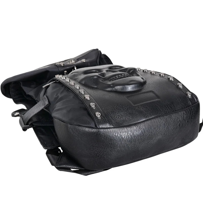 Gothic Steampunk Skull Backpack - Fashion Black School Bag with Rivets and Hip-Hop Style Hat