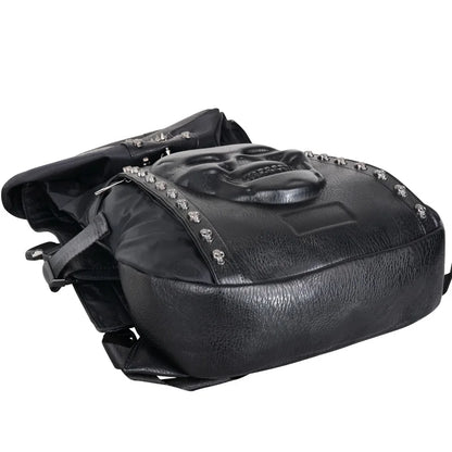 Gothic Steampunk Skull Backpack - Fashion Black School Bag with Rivets and Hip-Hop Style Hat