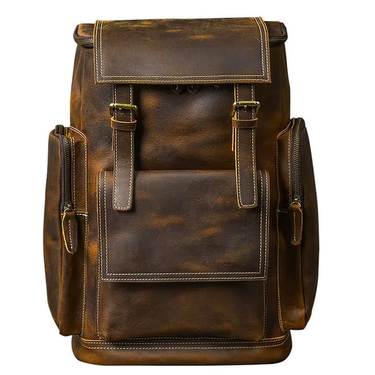 Explore the Outdoors in Style with the Vintage Crazy Horse Genuine Leather Backpack for Men - Perfect for Hiking and Climbing!
