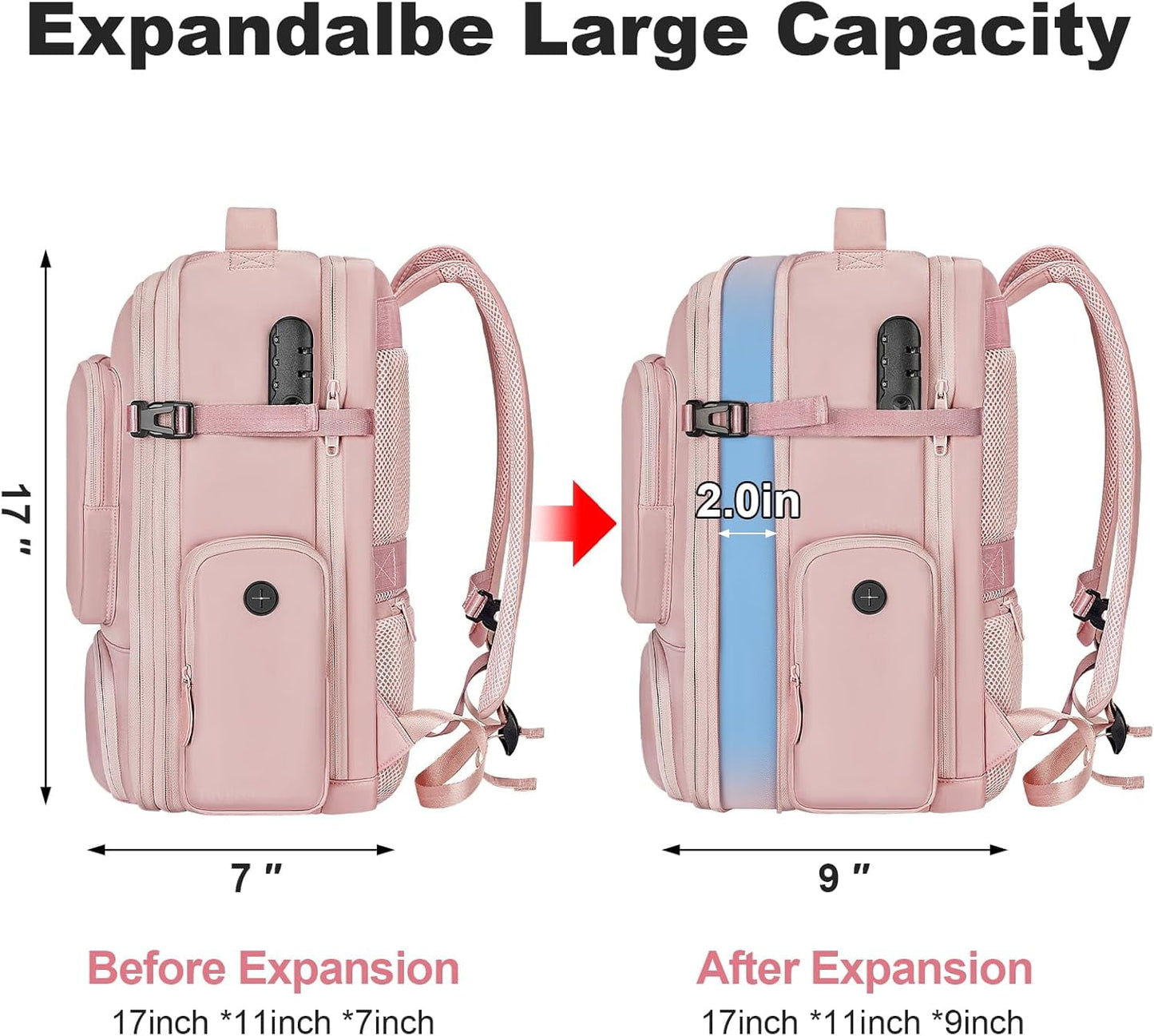Stylish Pink Vacuum Backpack - Expandable Compression Luggage with Shoe Compartment and Rain Cover for Effortless Travel