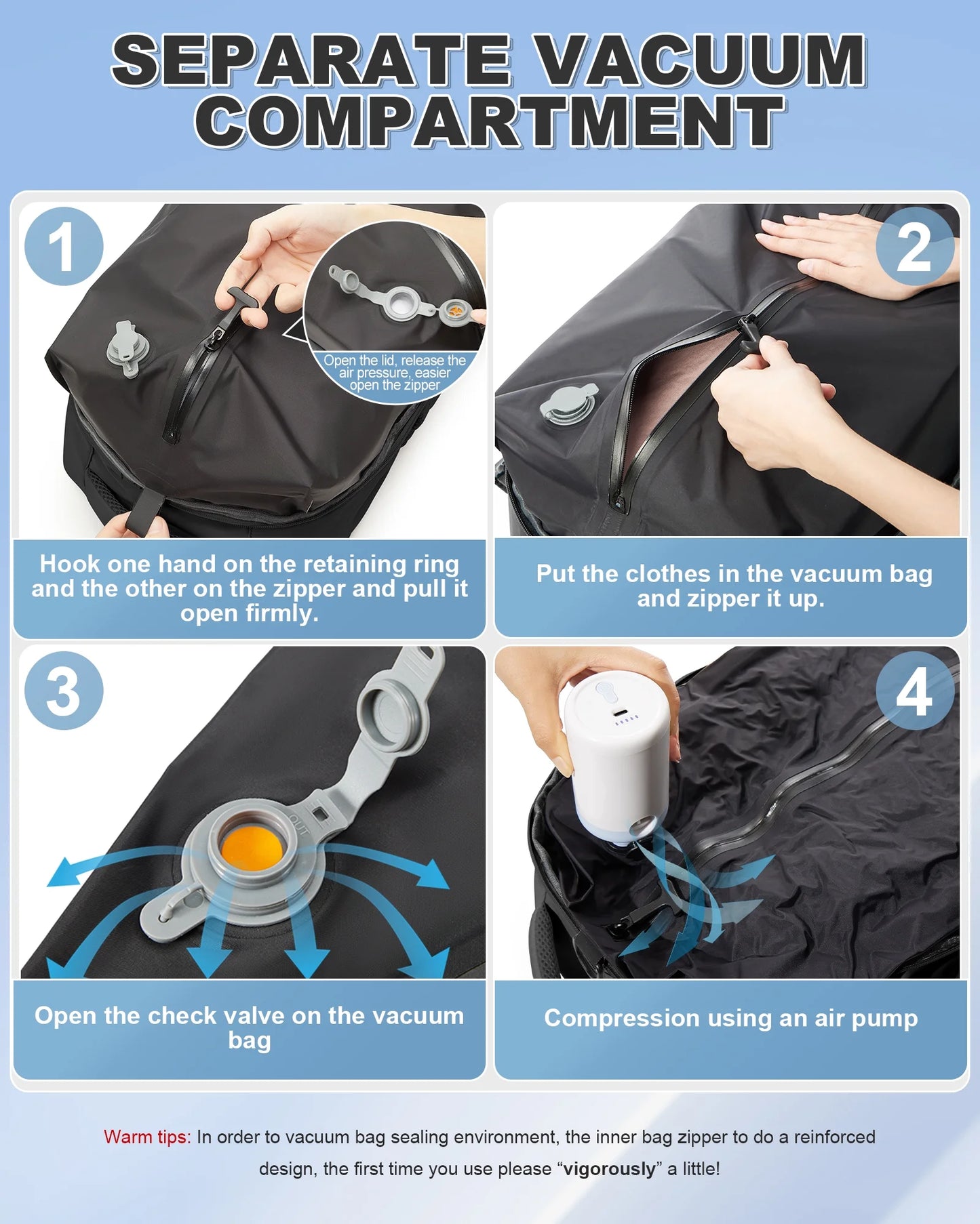 Ultimate Travel Vacuum Backpack with Air Pump - Perfect for Airplanes, Stylish Black Design, Fits 15.6-inch Laptops