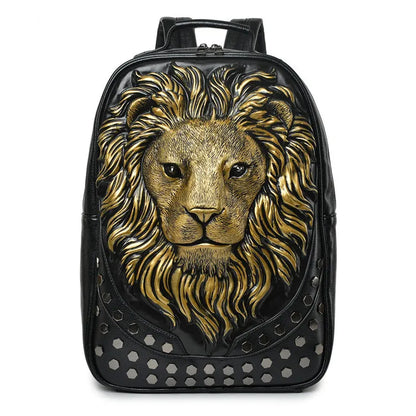 Stylish 3D Embossed Lion Head PU Leather Backpack - Perfect for School and Everyday Use