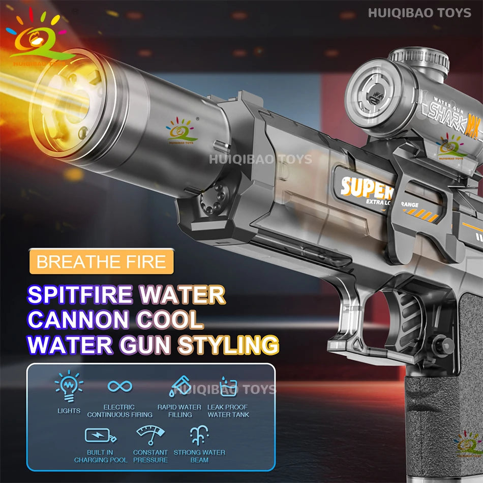 Experience Thrilling Water Battles with the HUIQIBAO Fully Automatic Electric Pulse Water Gun Featuring Stunning Flame Sensor Light - Perfect for Adults and Older Kids!
