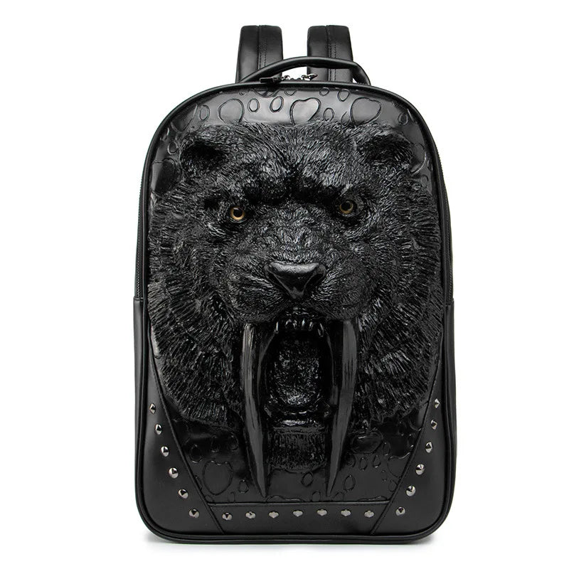 Stylish Panther Head Embossed Punk Rock Backpack for Men and Women - Perfect for Travel, School and Everyday Use