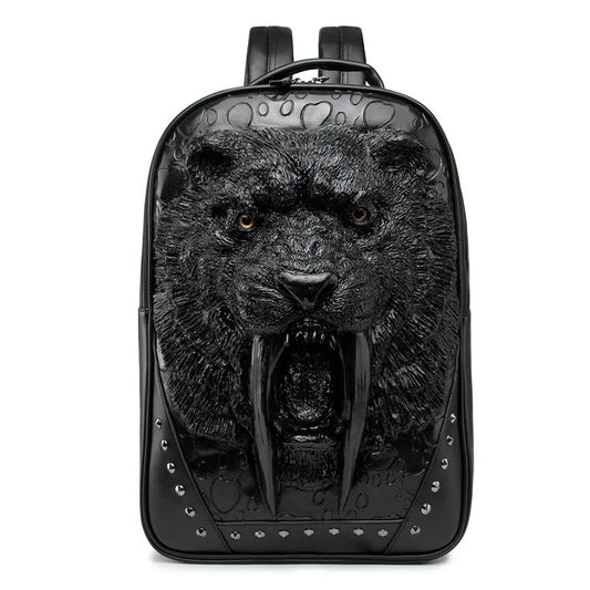 Stylish Panther Head Embossed Punk Rock Backpack for Men and Women - Perfect for Travel, School and Everyday Use