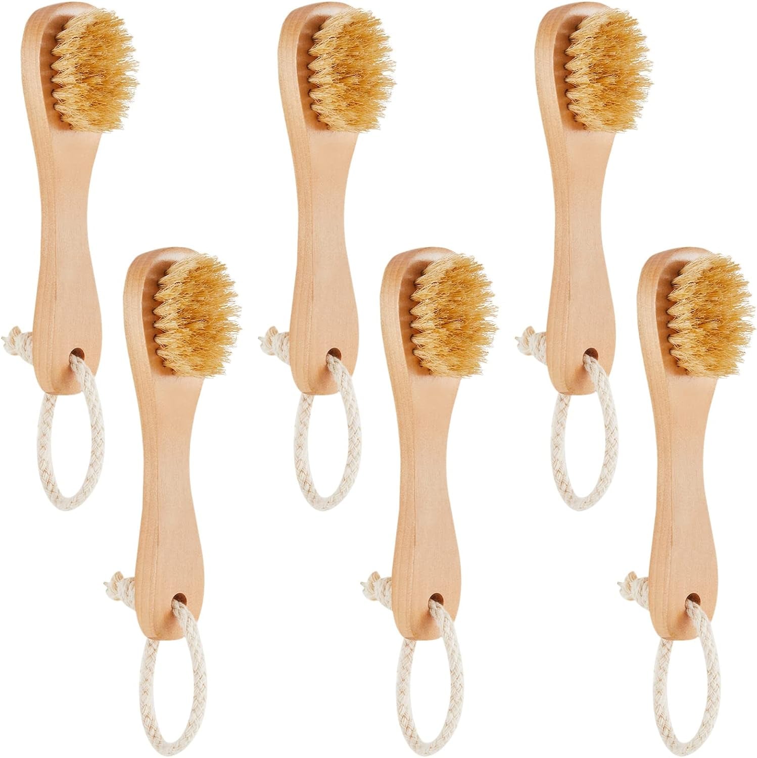 Revitalize Your Skin with 6 Pcs Natural Wooden Face Cleaning Brushes - Exfoliating Facial Scrubber with Comfortable Wood Handle for Deep Pore Cleansing and Refreshing Care