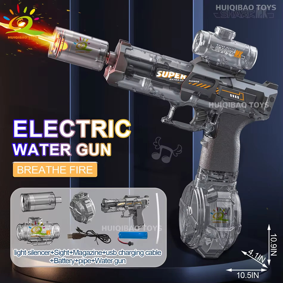 Experience Thrilling Water Battles with the HUIQIBAO Fully Automatic Electric Pulse Water Gun Featuring Stunning Flame Sensor Light - Perfect for Adults and Older Kids!