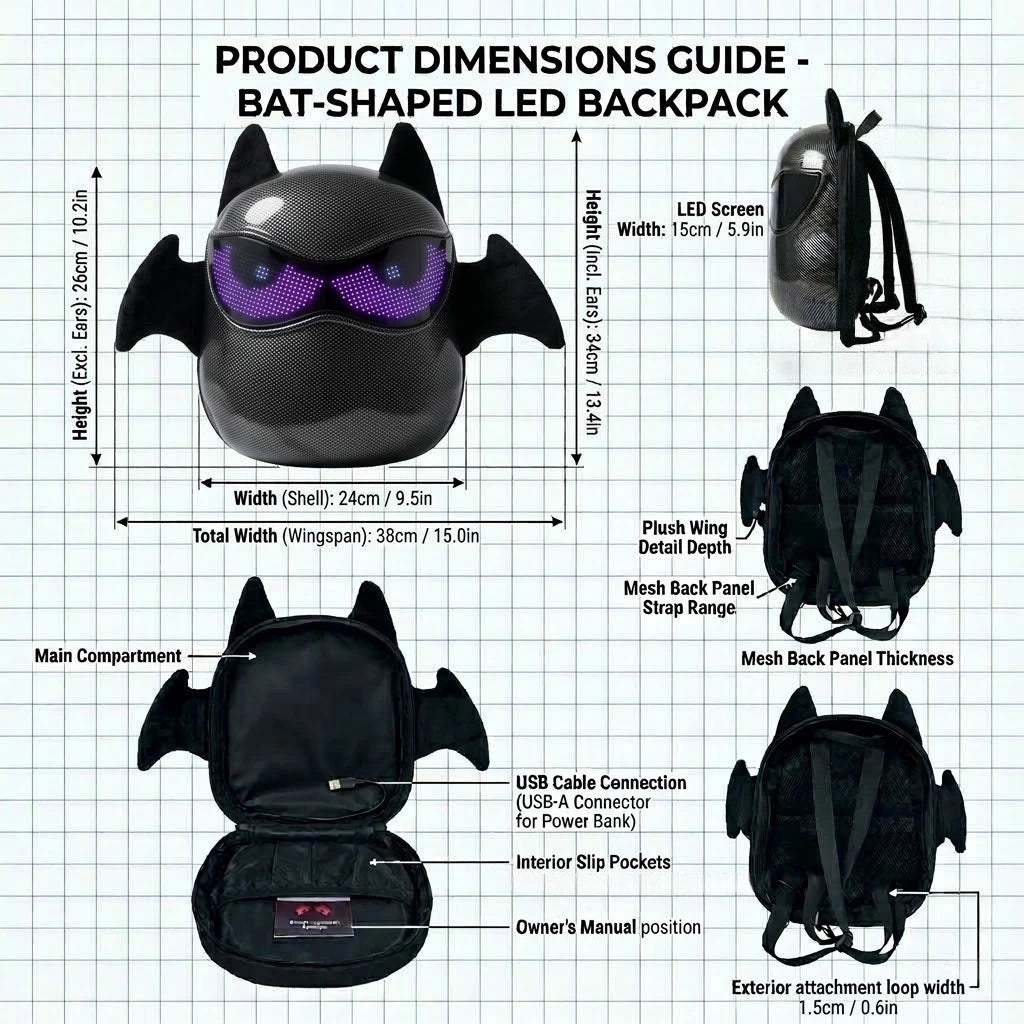 Illuminate Your Adventures with the Bat-Shaped LED Backpack - The Ultimate Glowing School Bag for Night Explorers and Cosplay Enthusiasts