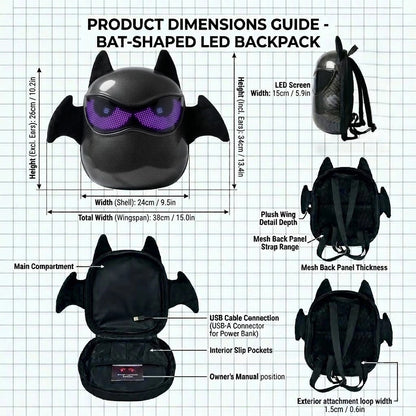 Illuminate Your Adventures with the Bat-Shaped LED Backpack - The Ultimate Glowing School Bag for Night Explorers and Cosplay Enthusiasts