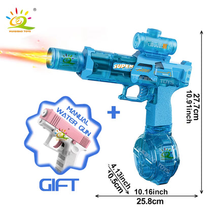 Experience Thrilling Water Battles with the HUIQIBAO Fully Automatic Electric Pulse Water Gun Featuring Stunning Flame Sensor Light - Perfect for Adults and Older Kids!