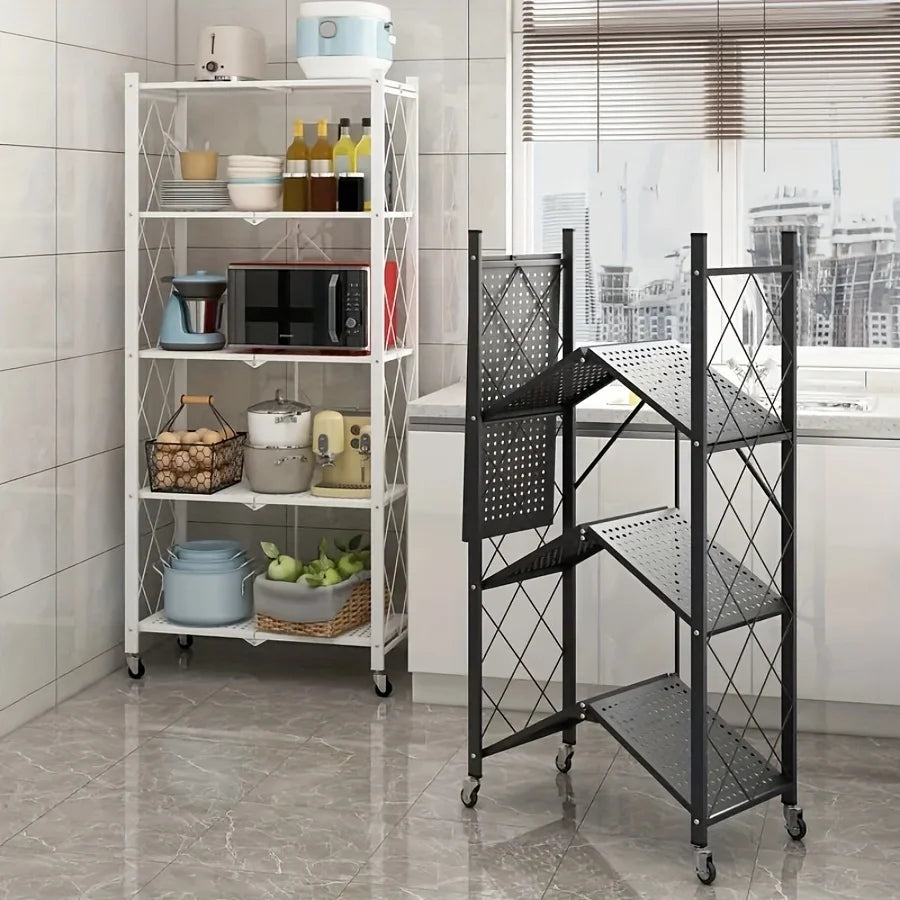 Maximize Your Space with Our 3/4/5-Layer Heavy-Duty Foldable Metal Storage Rack on Wheels – Perfect for Garage and Kitchen Organization!