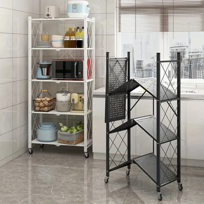 Maximize Your Space with Our 3/4/5-Layer Heavy-Duty Foldable Metal Storage Rack on Wheels – Perfect for Garage and Kitchen Organization!