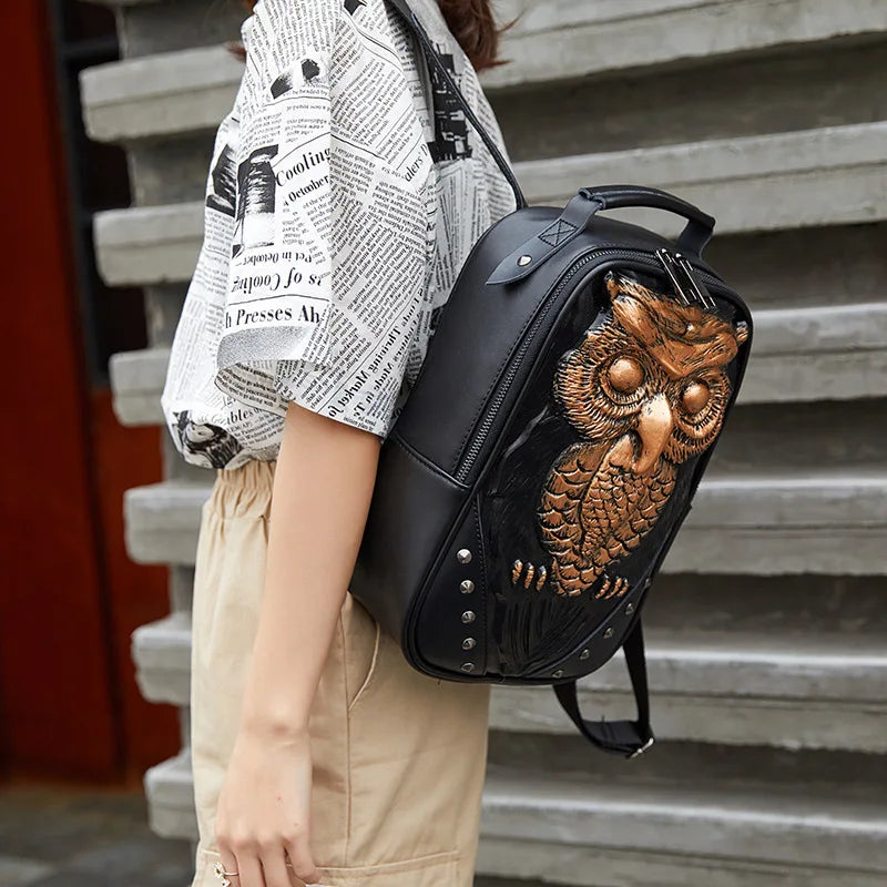 Chic 3D Owl Backpack for Women - Stylish Black Daypack Perfect for Girls