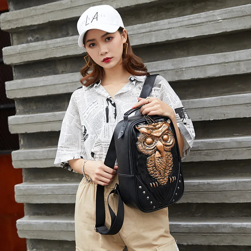 Chic 3D Owl Backpack for Women - Stylish Black Daypack Perfect for Girls