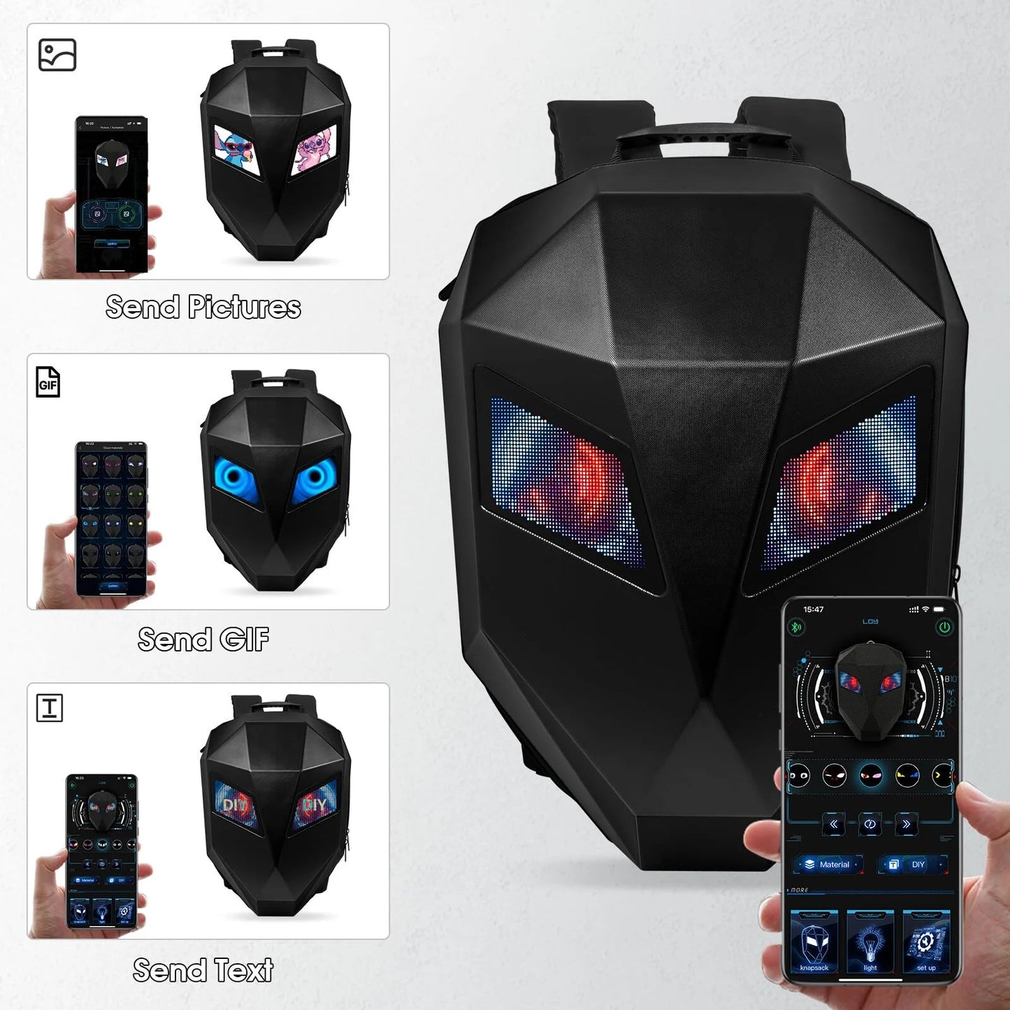 Revolutionary Motorcycle LED Knight Backpack: Customizable Full-Color Screen, Perfect for Travel, Camping, and Cycling