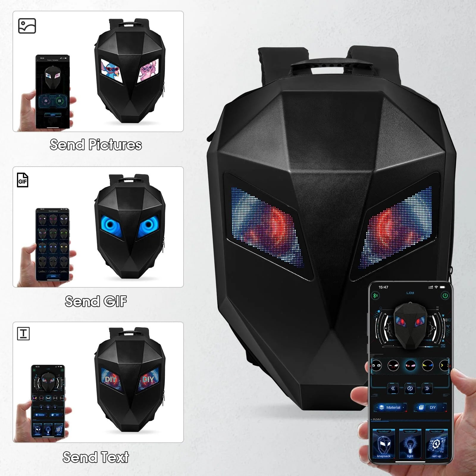 Revolutionary Motorcycle LED Knight Backpack: Customizable Full-Color Screen, Perfect for Travel, Camping, and Cycling